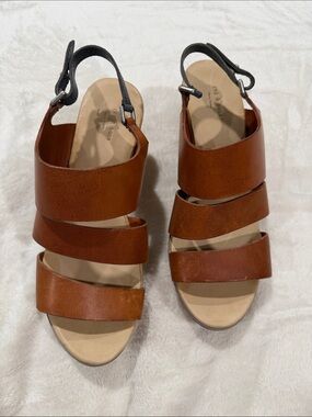 rag & bone Cognac Triple-Strap Cork Block Heel Wedges